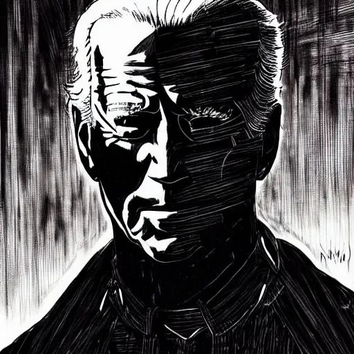 Image similar to Joe Biden looking sinister, by Tsutomu Nihei, highly detailed