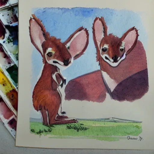 Image similar to watercolor sketch of a story book kangaroo in the style of soviet propaganda