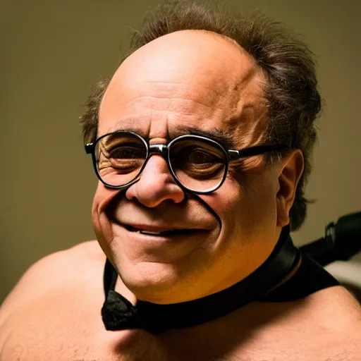 Image similar to Danny DeVito as Catwoman in Batman, film grain, EOS-1D, f/1.4, ISO 200, 1/160s, 8K, RAW, symmetrical balance, in-frame, Dolby Vision