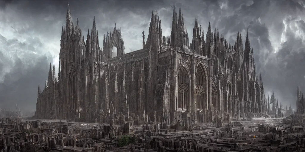 Prompt: a cathedral of flesh and stone dedicated to the god of pain, epic matte painting