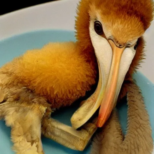 Image similar to deep fried baby pelican, hilarious goofy image