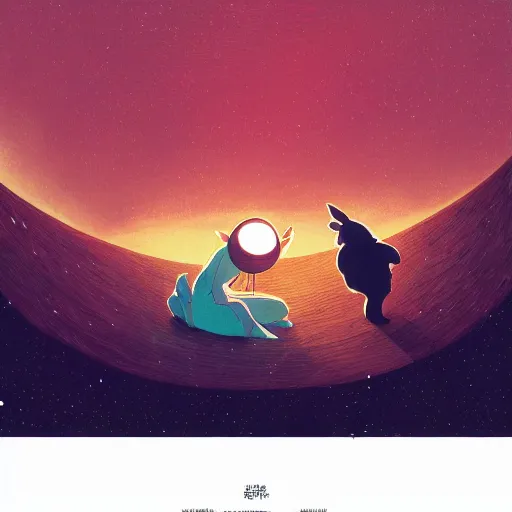 Image similar to A rabbit full of hope, looking for a black hole in an infinite time loop by Victo Ngai and Ghibli andlisk feng and atey ghailan