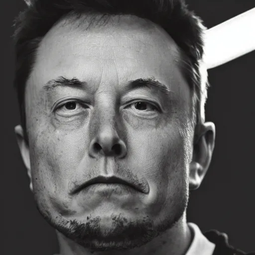 Image similar to voyeuristic cropped closeup of elon musk crying in a dimly lit cave, warm lighting, sony 5 0 mm lens