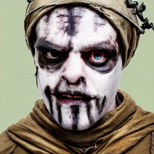 Image similar to head and shoulders photo portrait of a male medieval villager zombie, d & d