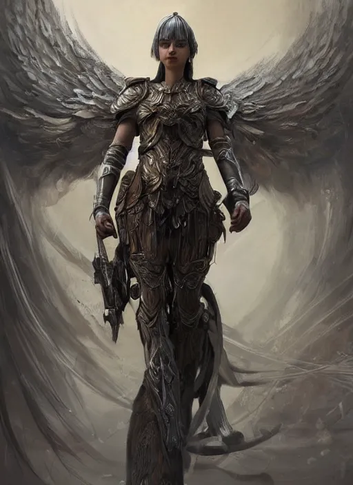 Image similar to a professional portrait of a beautiful young Serafim angel, clothed in ethereal battle armor, olive skin, long dark hair, beautiful bone structure, symmetrical facial features, intricate, elegant, digital painting, concept art, smooth, sharp focus, finely detailed, illustration, from Valerian and the City of a Thousand Planets, in the style of Ruan Jia and Mandy Jurgens and Artgerm and Greg Rutkowski and William-Adolphe Bouguerea