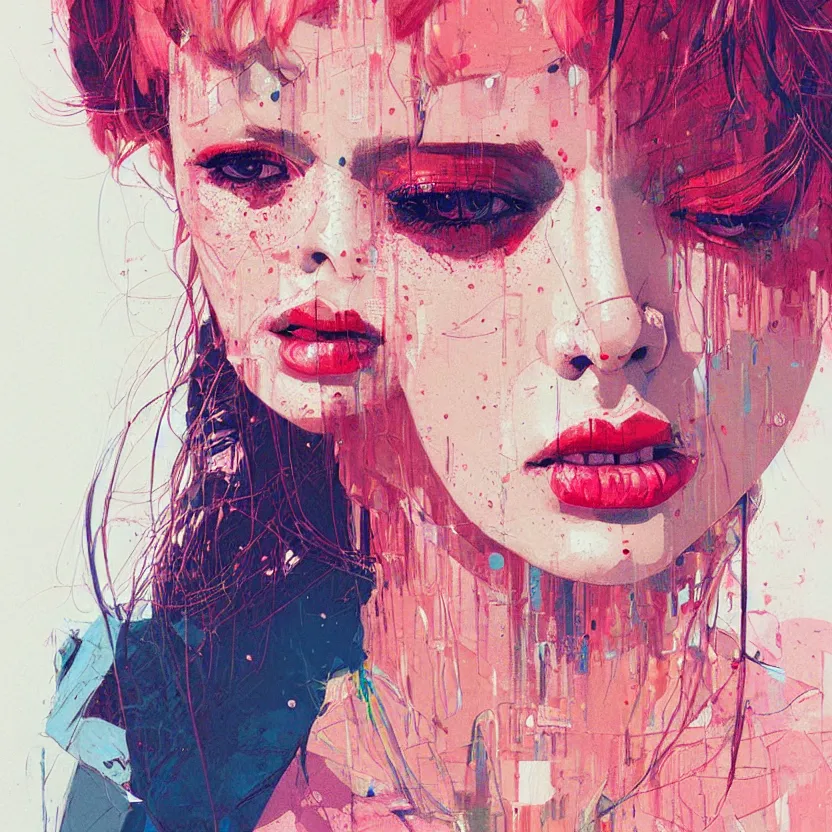 Prompt: close up portrait painting of a female dressed in nineties street styling, concept art, intricate details, highly detailed, aesthetically pleasing pastel colors, art by conrad roset