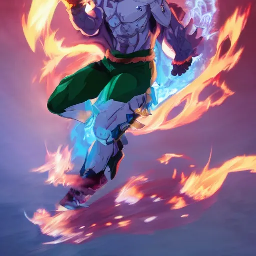 Image similar to izuku midoriya, demon slayer, ghostly form, transparent, embodiment of fire and water, comic book thick outline, gta art, anime, d & d, highly detailed, digital painting, artstation, concept art, sharp focus, illustration, cinematic lighting, art by artgerm and greg rutkowski and alphonse mucha