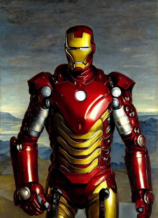 Prompt: a ironman in ancient suit, with his suit as war armor, in the style of a renaissance painting, insane detail, chiaroscuro oil painting, jan matejko, caravaggio, jan van eyck, gustave courbet, edward hopper, trending on artstation, artgerm