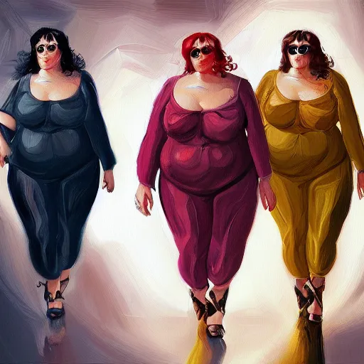 Image similar to fat woman fashion, gucci catwalk, oil painting, digital art, ultradetailed, artstation