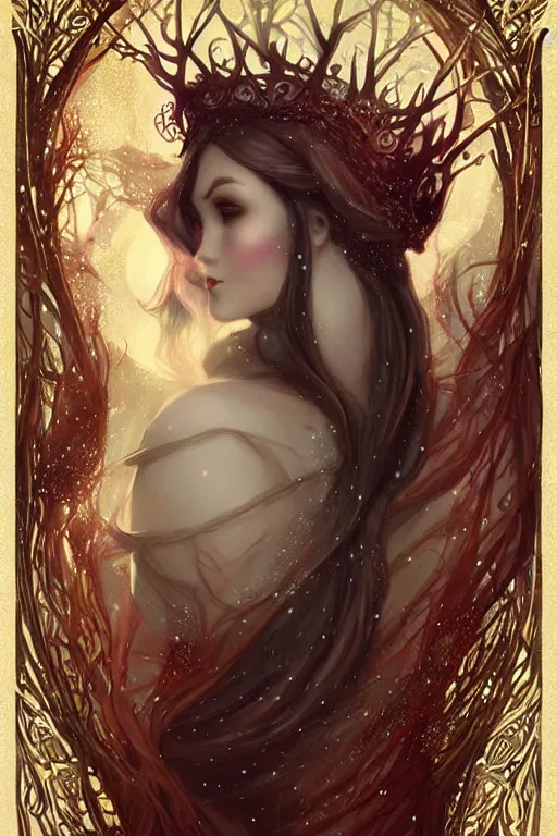 Image similar to jeweled Crown, other worldly, fairy winter court, snow, art nouveau, by Anato Finnstark, Tom Bagshaw, Brom