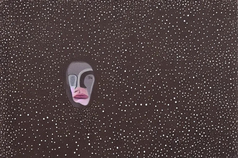 Image similar to face made out of planet, faceless people dark, dots, drip, stipple, pointillism, technical, abstract, minimal, style of francis bacon, asymmetry, pulled apart, cloak, hooded figure, made of dots, abstract, balaclava