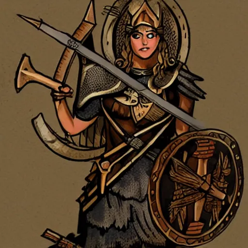 Image similar to Valkyrie wearing a spear and shield