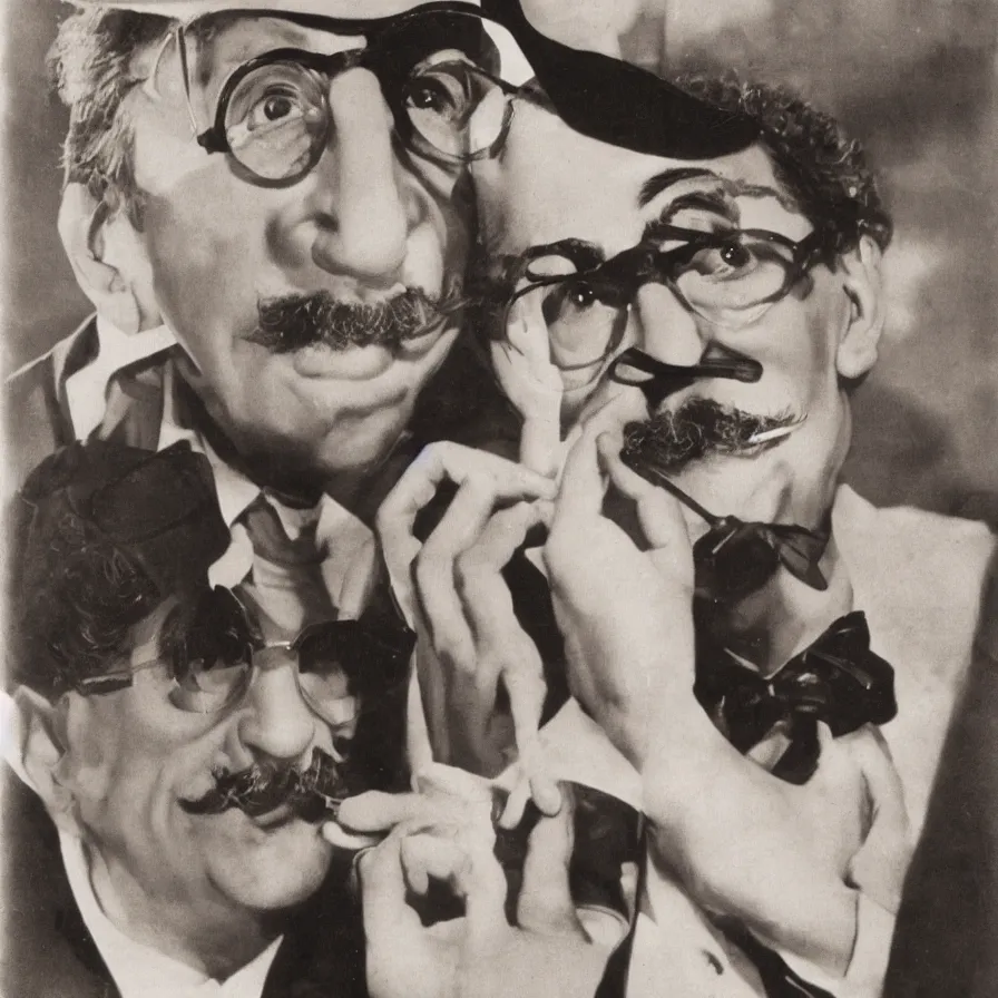 Image similar to advertisement featuring groucho marx on a tin of loose leaf tea