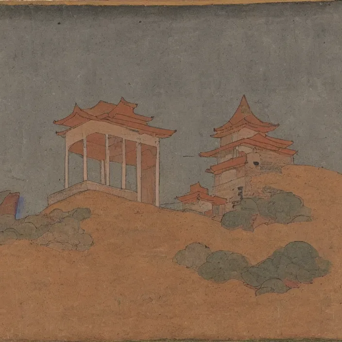 Image similar to a building in a serene landscape, greko - buddhist art