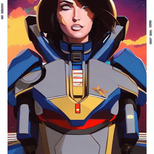 Image similar to a portrait of a stunning beautiful elite megan fox gundam pilot, with an intricate, detailed, urban inspired hiphop afro futuristic helmet, vector behance hd jesper ejsing, rhads, makoto shinkai, lois van baarle, ilya kuvshinov, rossdraws, hd, 3 2 k, ilya kuvshinov, gustav klimt