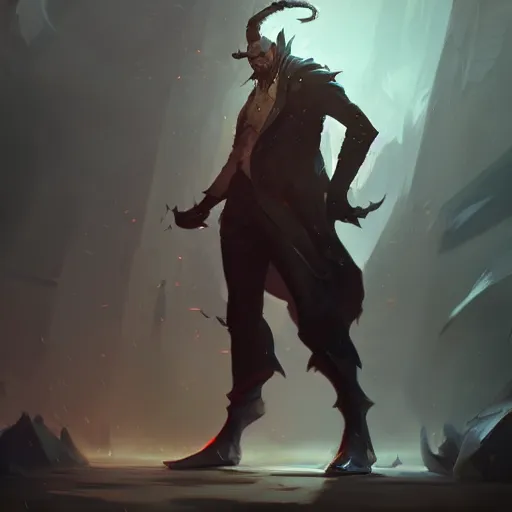 Prompt: concept art of league of legends character gentleman from hell, greg rutkowski, trending on artstation, character design, highly detailed, photorealisitc, ambient lighting, anato finnstark, piotr jablonski