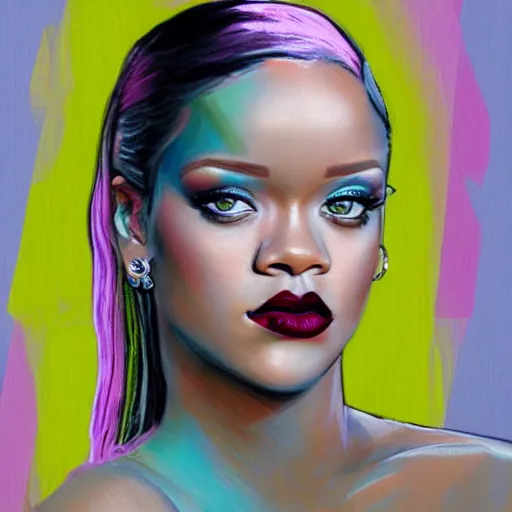 Prompt: a portrait of rihanna, benedick bana style, pastel colors, detailed.