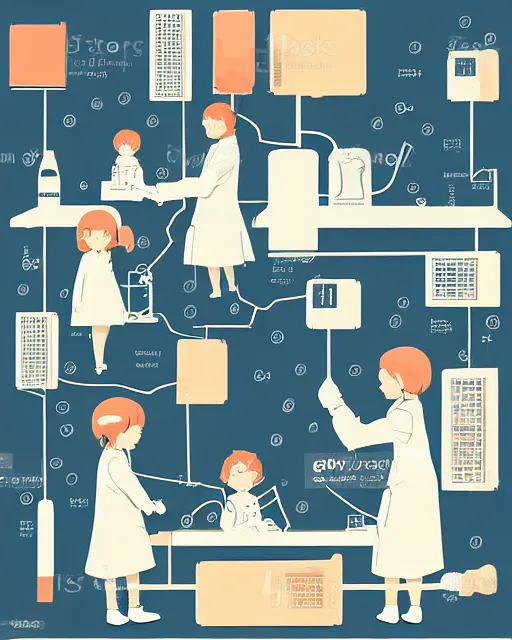 Image similar to a little girl in science lab experiment test tube microscope map. clean cel shaded vector art. minimalist illustration art by lois van baarle, artgerm, helen huang by makoto shinkai and ilya kuvshinov, rossdraws