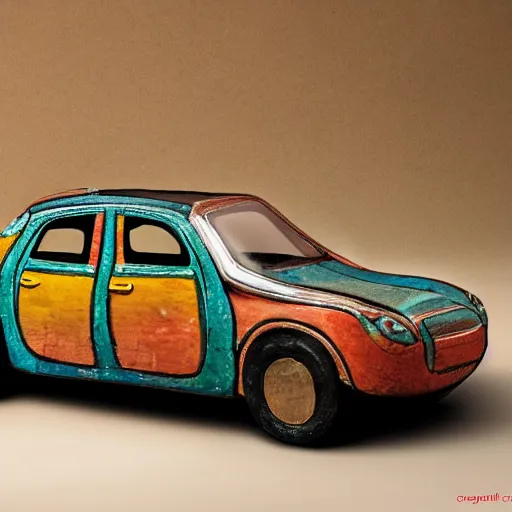 Prompt: A High quality award winning photo of a car with the bodywork painted with a ancient chine art style of the beatles, ancient china art style, car paint, ancient china style of the beatles, car paint the batles