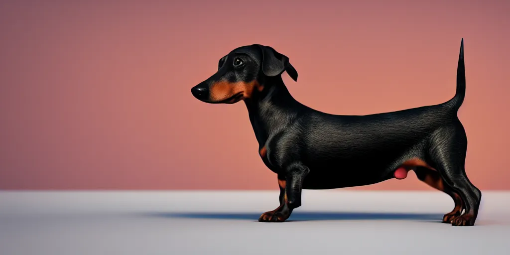 Prompt: a female all black wiener dog Trending on artstation, award winning. Octane render, 4k, 8k, unreal 5, very detailed, hyper control-realism.