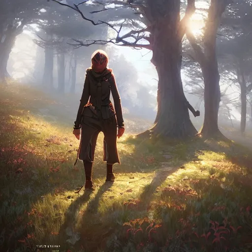 Image similar to highly detailed wayfaring widow, stephen bliss, unreal engine, fantasy art by greg rutkowski, loish, rhads, ferdinand knab, makoto shinkai and lois van baarle, ilya kuvshinov, rossdraws, tom bagshaw, global illumination, radiant light, detailed and intricate environment