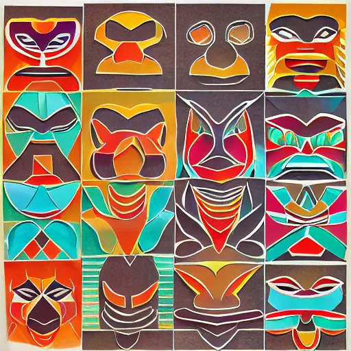 Image similar to Detailed paper cut collage of abstract tribal masks