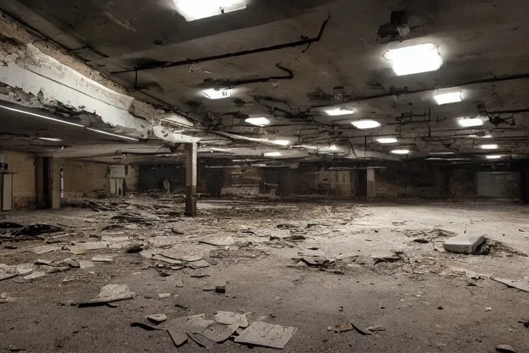 Prompt: abandoned industrial basement illuminated by a stack of CRT televisions, sinister