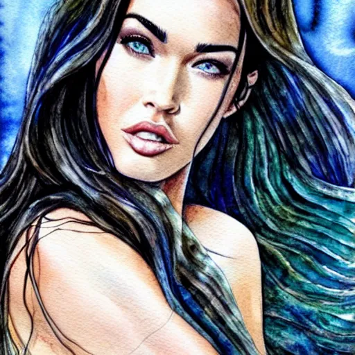 Image similar to megan fox, watercolor art, watercolor painting, aquarelle, fantasy, ultra detailed, color