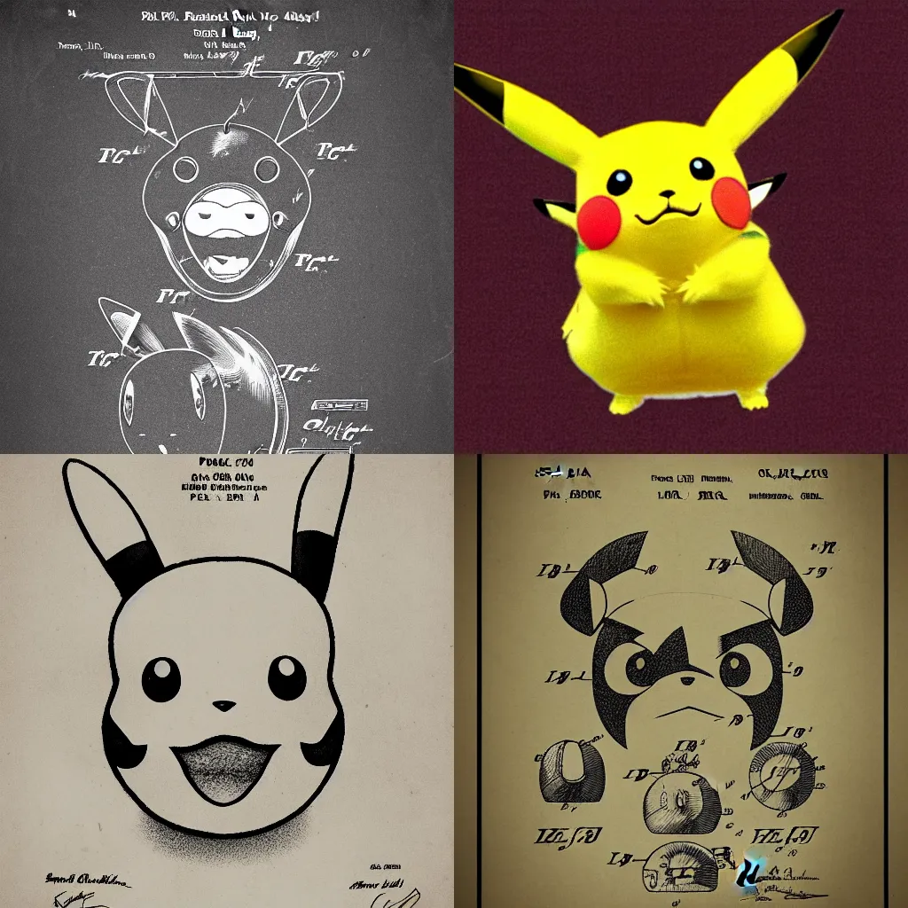 Prompt: US patent Drawing schematics of a Realistic Pikachu head