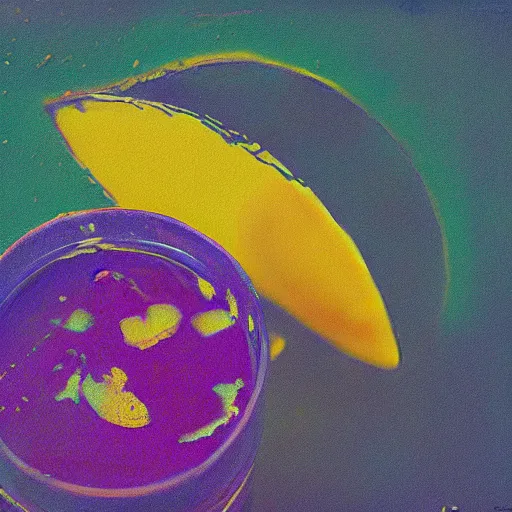 Prompt: lsd lemon photography, still painting, metaphysical, infinity, patterns, argentic, scratches, vintage, pastel, tonalism, torned, merged, juice, summer