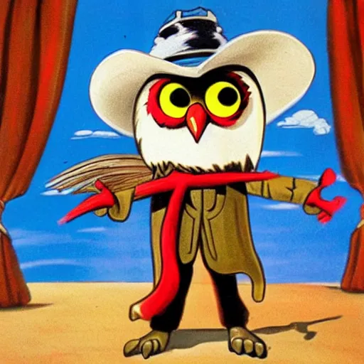 Image similar to cartoon owl dressed as the lone ranger from the children's 1980s cartoon show