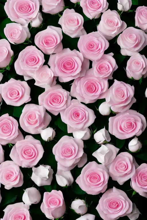 Prompt: Portrait Photo of Pink and White Roses surrounded by white rose petals on white marble, sunlit, 80s Versace ad, depth of field, highly detailed, award.