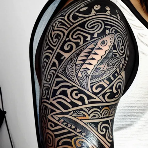 tribal shark tattoo sleeve