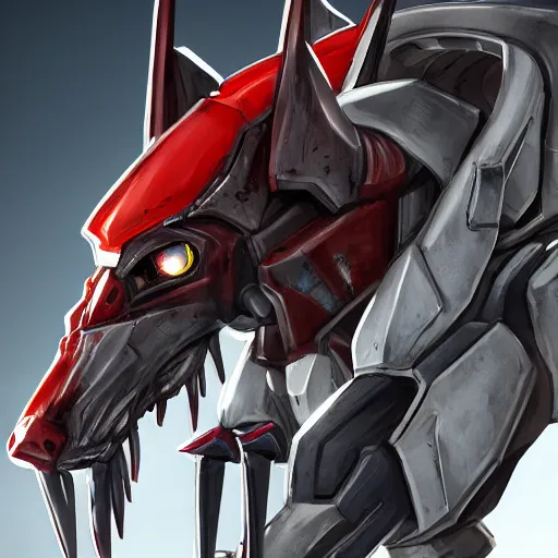 Prompt: cinematic shot, vorestation borg hound, medical mecha canine, taller than man, sharp armor, detailed maw, mawshot, visor eyes, detailed, furry art, digital art, furaffinity, deviantart, sofurry