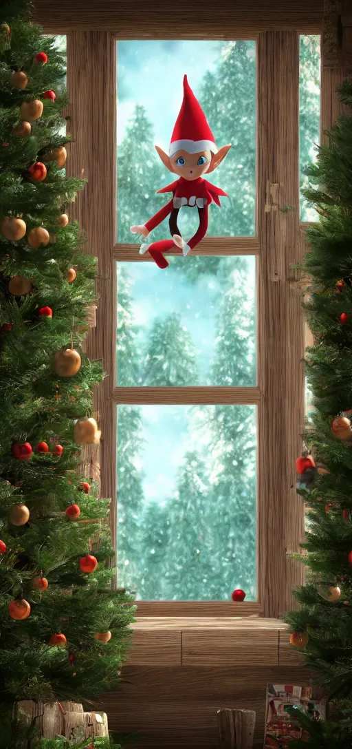 Image similar to an elf staring at the window looking at the trees outside, 8 k, ultra realistic