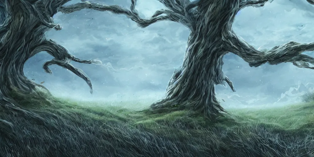 Prompt: windswept trees, high quality fantasy art, 4k