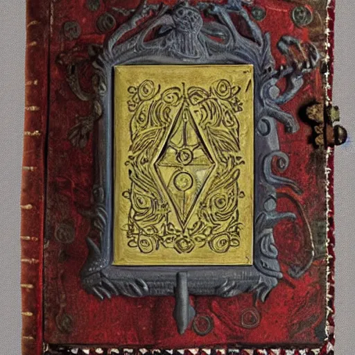 Prompt: book cover of an ancient magickal grimoire