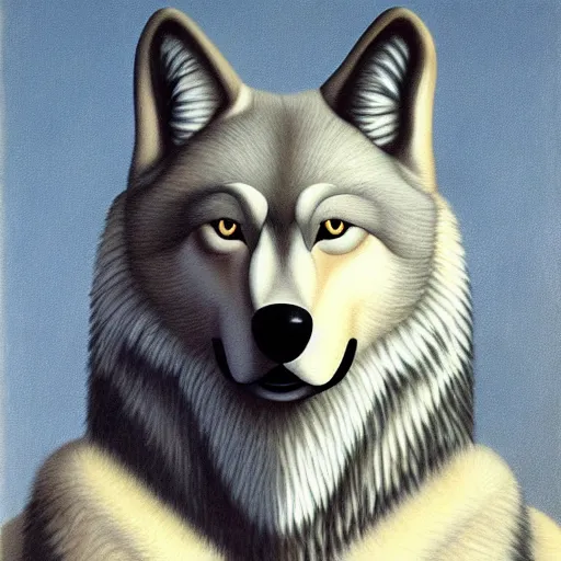 Prompt: furry art muscular wolf by René Magritte, detailed, 4k