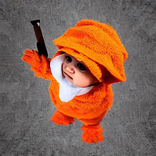 Image similar to cute baby chick dressed as an inmate