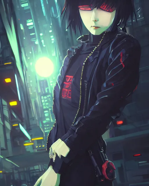 Image similar to kyoto animation, cool lady wearing cyberpunk warcore clothing, beautiful, detailed portrait, cell shaded, 4 k, concept art, by wlop, ilya kuvshinov, artgerm, krenz cushart, greg rutkowski, pixiv. cinematic dramatic atmosphere, sharp focus, volumetric lighting, cinematic lighting, studio quality