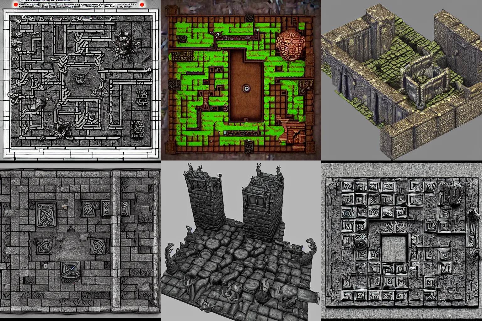 Prompt: 3D game model of a dark fantasy dungeon maze, highly detailed dark fantasy illustration