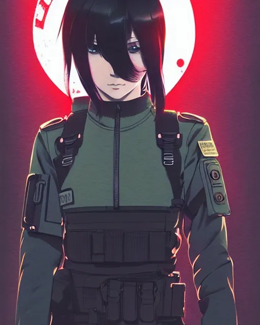 Image similar to girl wearing tactical gear | | very very anime!!!, fine - face, audrey plaza, realistic shaded perfect face, fine details. anime. realistic shaded lighting poster by ilya kuvshinov katsuhiro otomo ghost - in - the - shell, magali villeneuve, artgerm, jeremy lipkin and michael garmash and rob rey