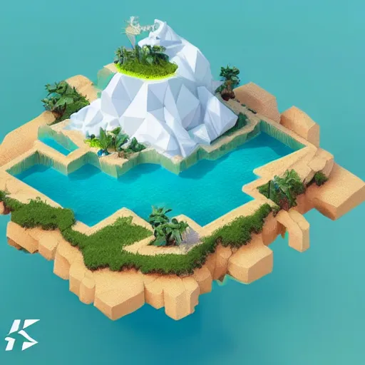 Image similar to a floating island on an ocean isometric art, low poly art, game art, artstation, 3D render, high detail, cgsociety, unreal engine 5