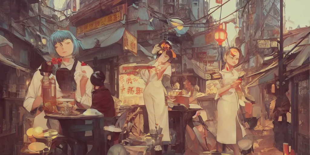 Image similar to china town, in the style of studio ghibli, j. c. leyendecker, greg rutkowski, artgerm