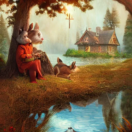 Prompt: brother grimms fairytale lakehouse rabbit digital art, irina french, heraldo ortega, mandy jurgens trending on artsation golden ratio 8 k 1 5 0 mpx