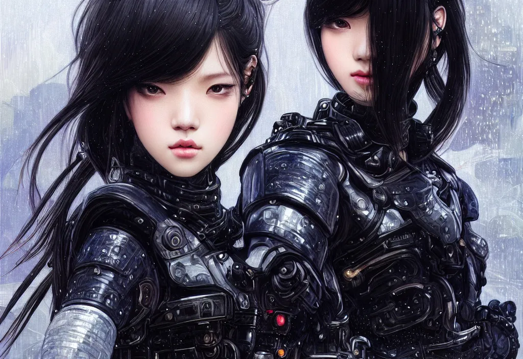 Prompt: portrait lisa blackpink + black hair of futuristic female police, black armored uniform, at futuristic colorpunk tokyo rainy night, ssci - fi and fantasy, intricate and very very very beautiful, highly detailed, digital painting, artstation, concept art, smooth and sharp focus, illustration, art by tian zi and wlop and alphonse mucha