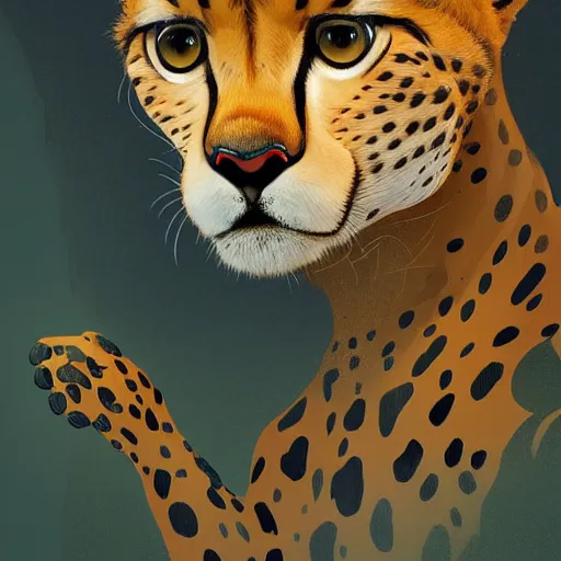 Prompt: a digital painting of a cheetah, a storybook illustration by James Gilleard, trending on behance, generative art, trypophobia, biomorphic, circuitry