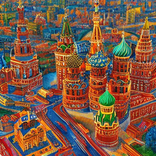 Image similar to city of moscow made out of candy, 1 9 2 0 ’ s colored pencil, highly detailed, highly accurate, abstract art, deep aesthetic, 8 k, highly ornate intricate details, cinematic lighting, rich colors, ray tracing, hyperrealistic, photorealistic, cinematic landscape, trending on artstation,