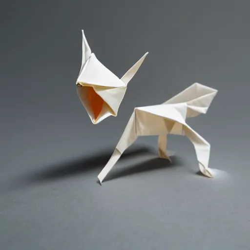 Image similar to an impossible origami animal, macro photography, ambient light