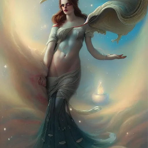 Image similar to cosmic cute goddess of waves of delight by tom bagshaw